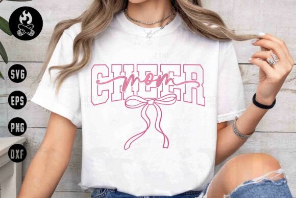 Cheer Mom SVG, Pink Bow Line Art Clipart