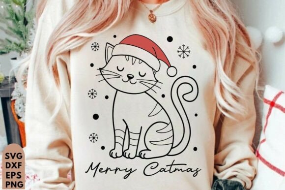 Merry Catmas PNG, Christmas Cat Mom, SVG