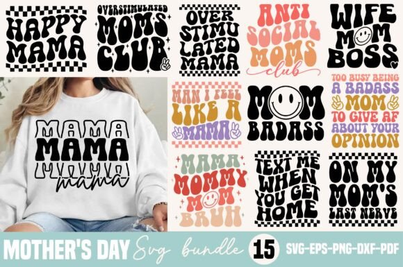 Retro Mom SVG Bundle, Groovy Mama Quotes